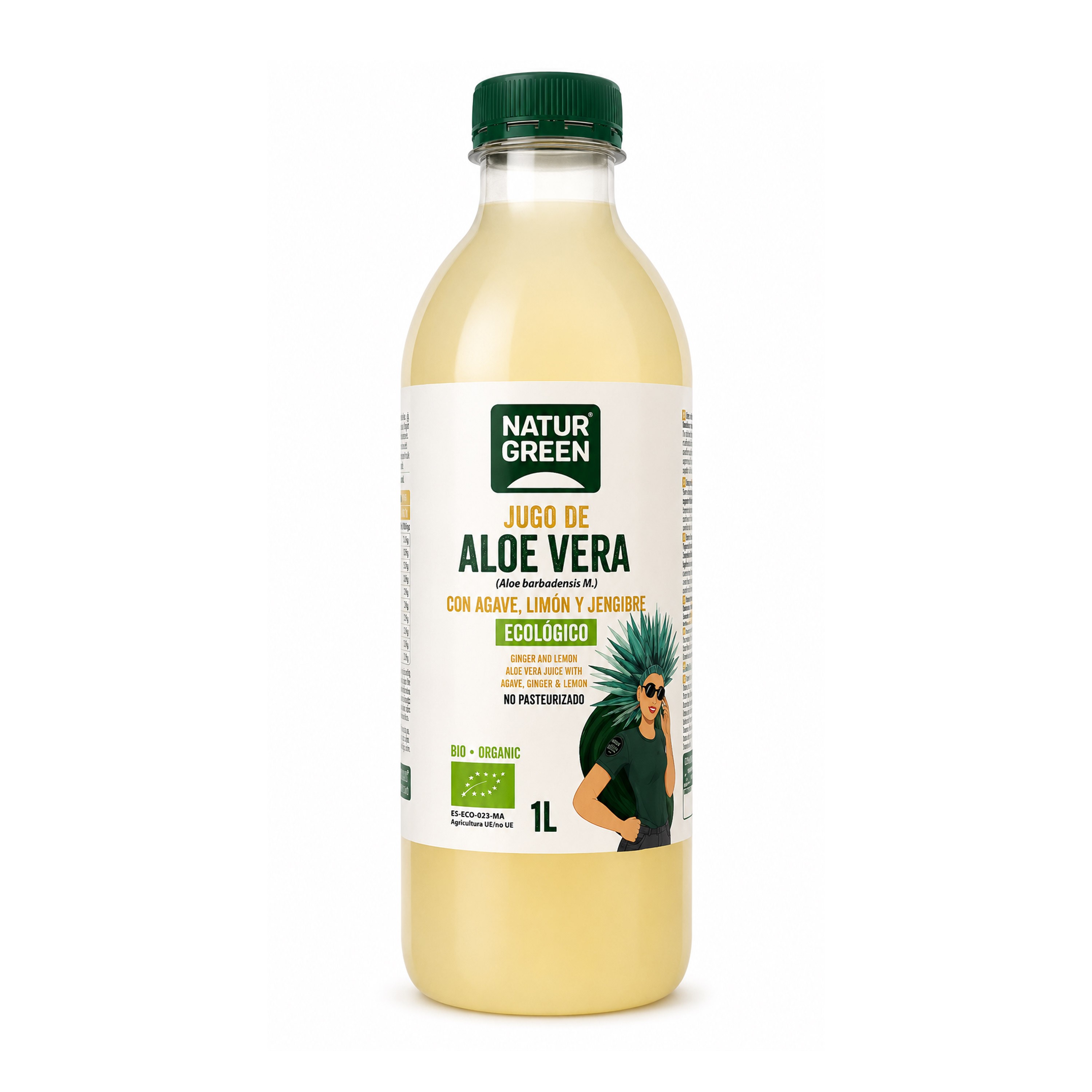 Suc bio de aloe vera cu agave, lamaie si ghimbir, 1l Natur Green
