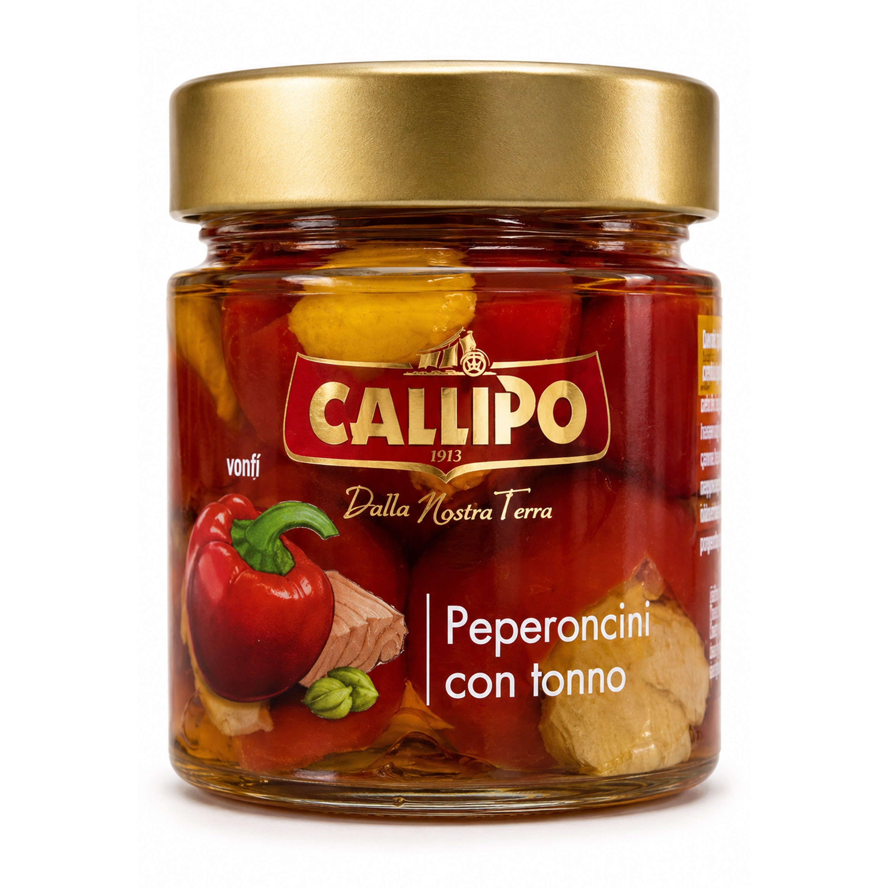 Ardei rosii peperoncini in ulei de masline, cu ton, 225g Callipo