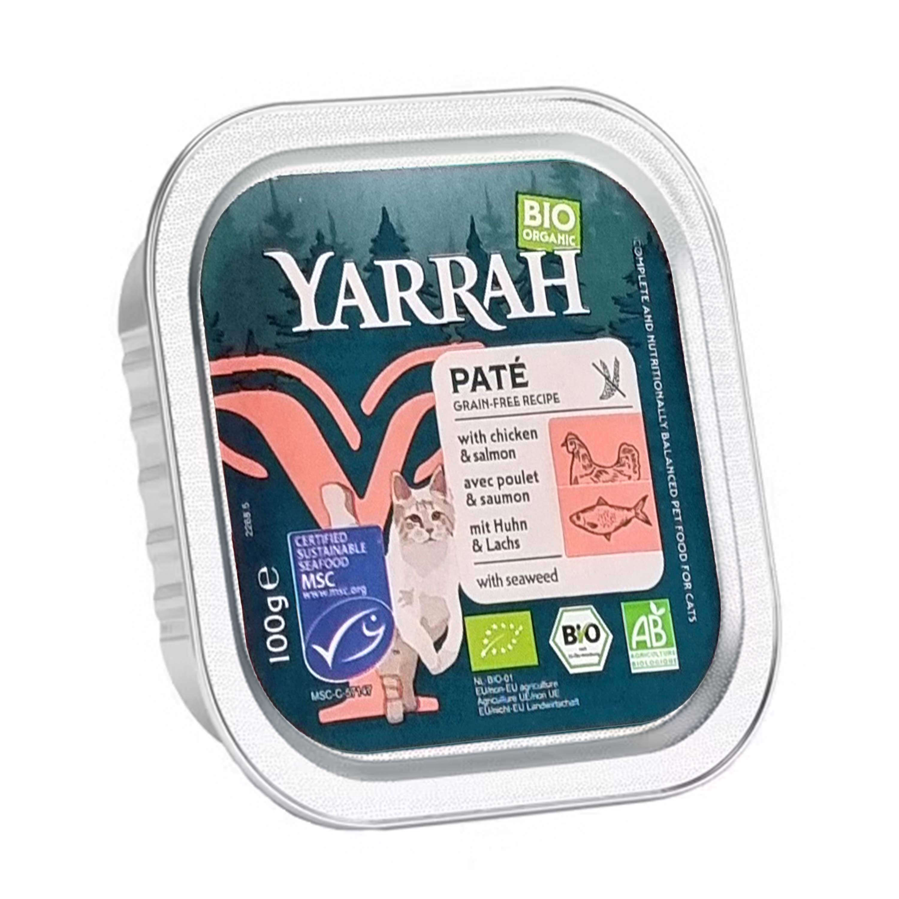 Hrana umeda bio pentru pisici, pate cu somon si alge marine, 100g Yarrah